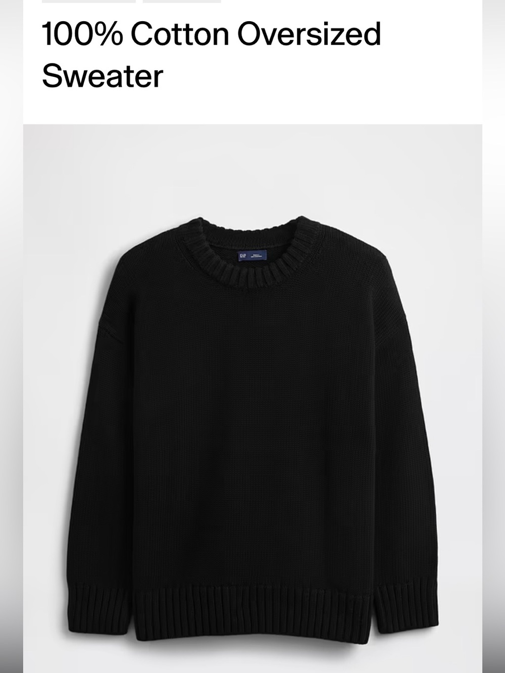 Medium Tall GAP Black Crewneck Cotton Oversized Sweater